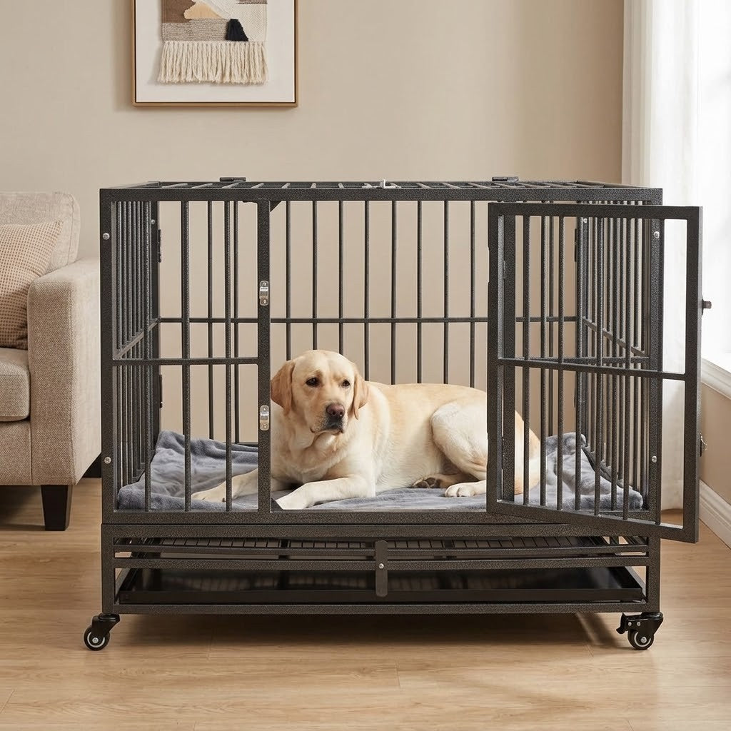 Cage pour Chien sur Roulettes 92 x 62 x 76 cm en Acier – mise en situation