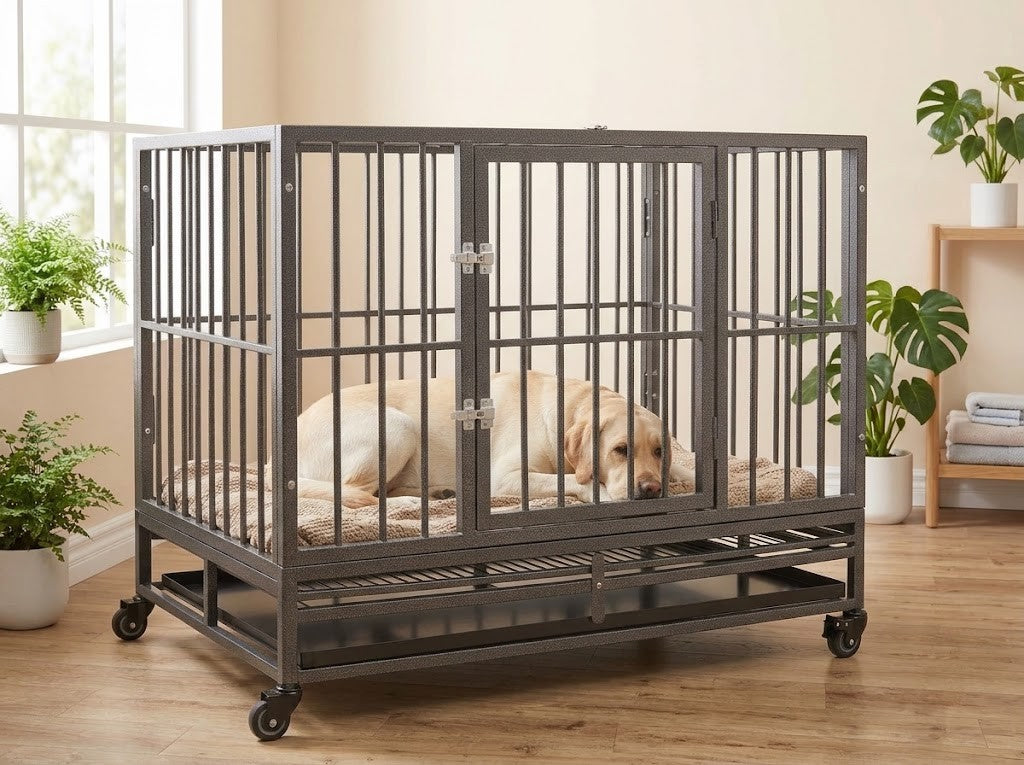 Cage pour Chien sur Roulettes 92 x 62 x 76 cm en Acier – au quotidien