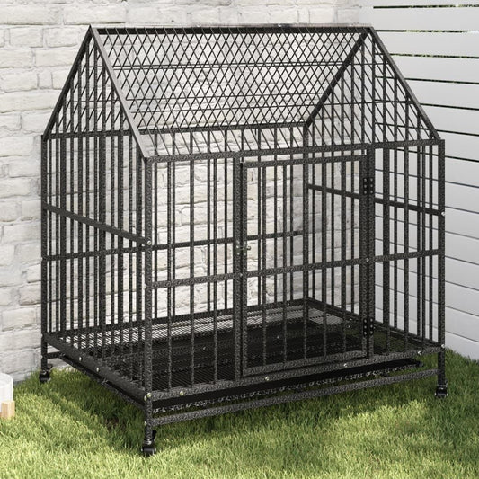 Cage pour Grand Chien sur Roulettes 100 x 77 x 115 cm Acier Galvanisé Noir