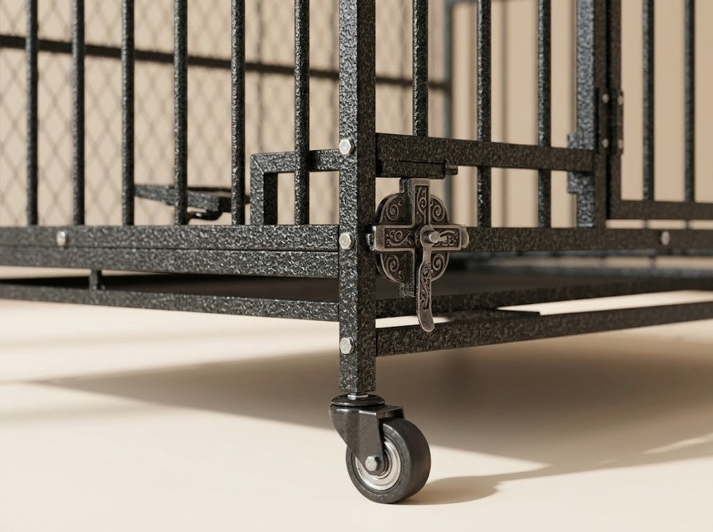 Cage pour Grand Chien sur Roulettes 100 x 77 x 115 cm Acier Galvanisé Noir – détail des finitions