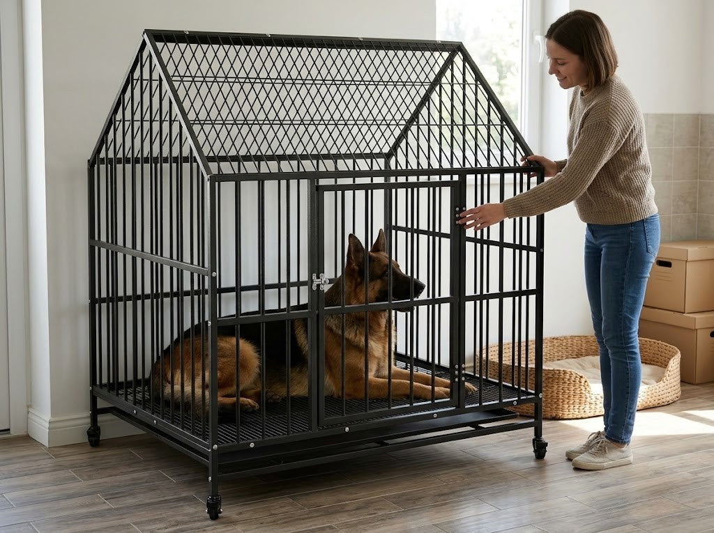 Cage pour Grand Chien sur Roulettes 100 x 77 x 115 cm Acier Galvanisé Noir – taille réelle