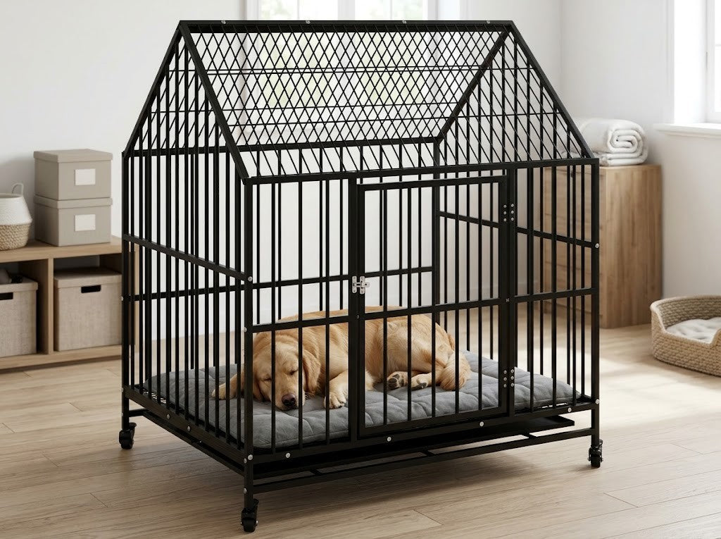 Cage pour Grand Chien sur Roulettes 100 x 77 x 115 cm Acier Galvanisé Noir – au quotidien