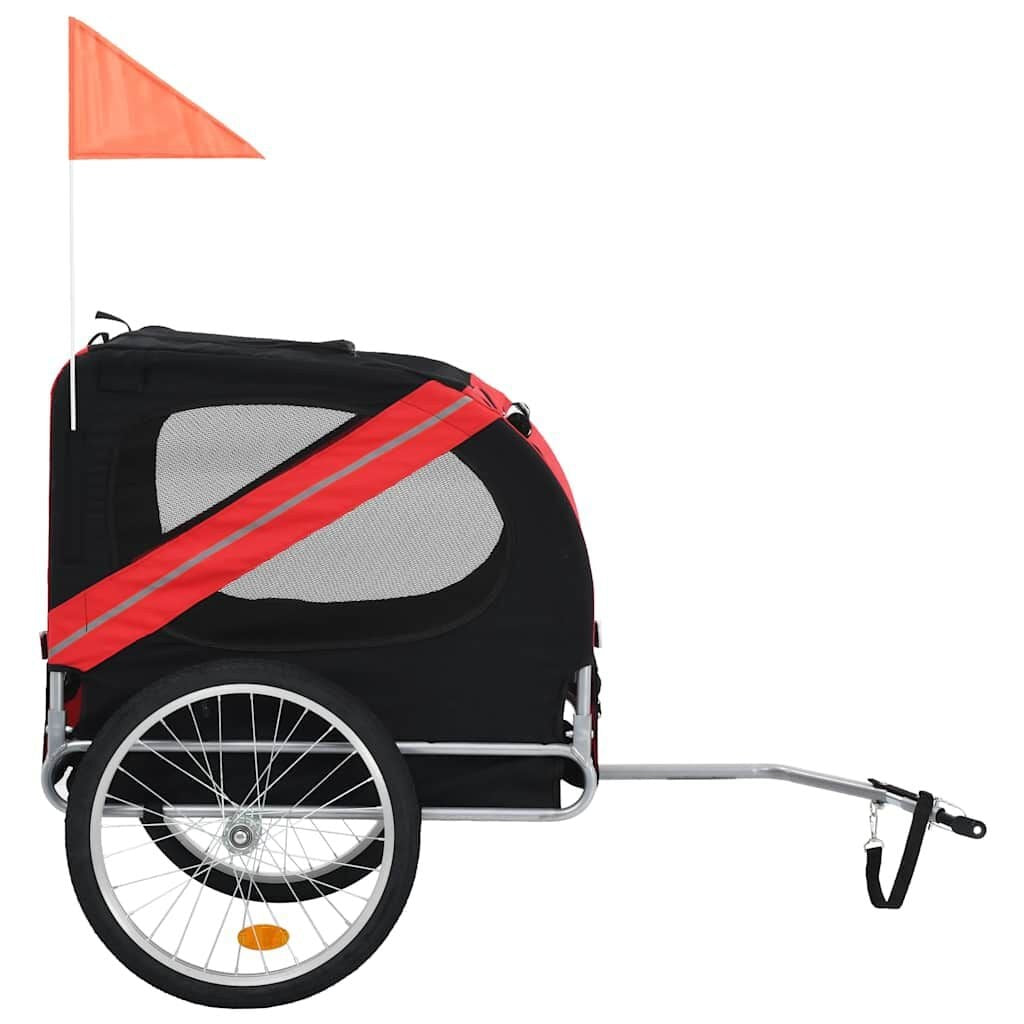Carriole Vélo Chien Pliable en Tissu Oxford Rouge et Noir – vue 2