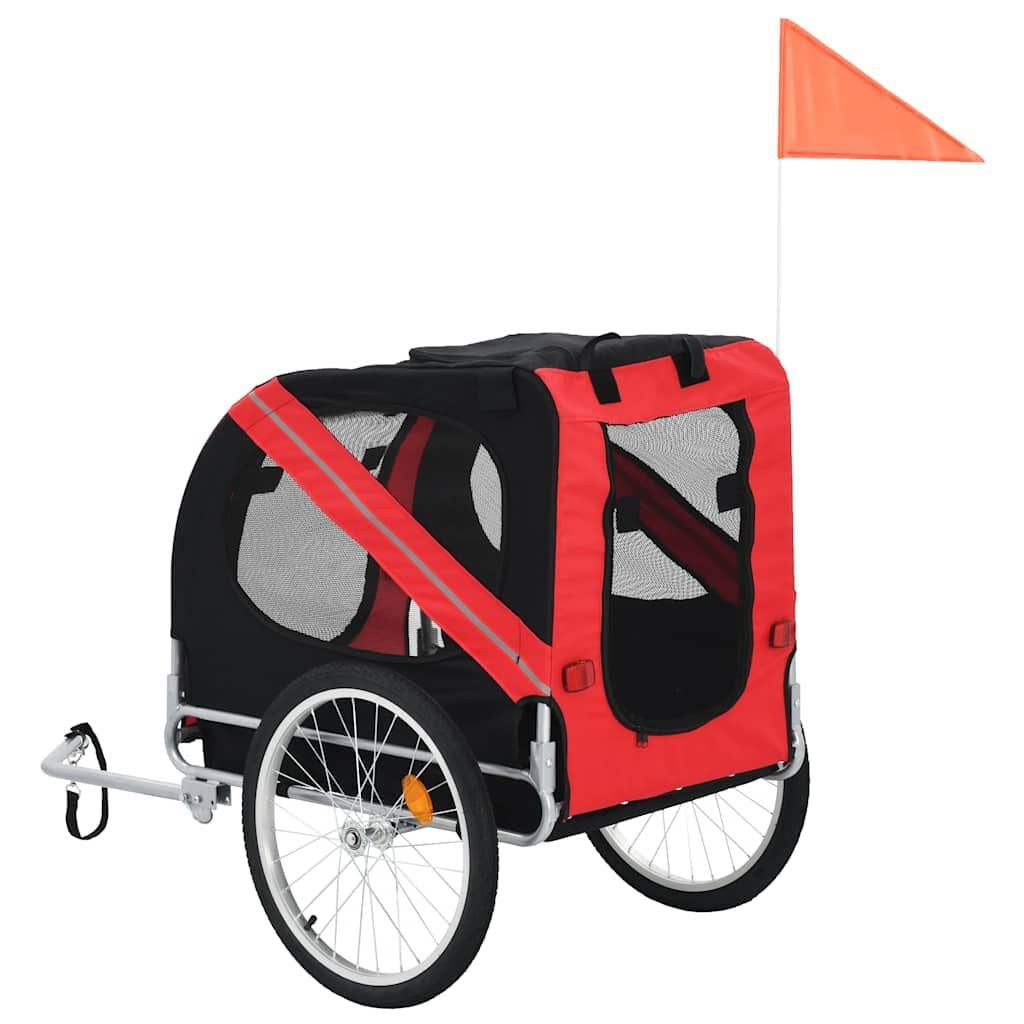 Carriole Vélo Chien Pliable en Tissu Oxford Rouge et Noir – vue 3