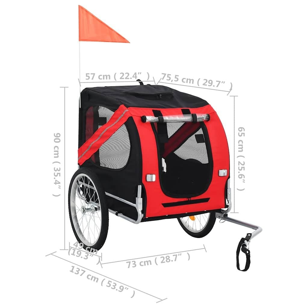 Carriole Vélo Chien Pliable en Tissu Oxford Rouge et Noir – vue 7