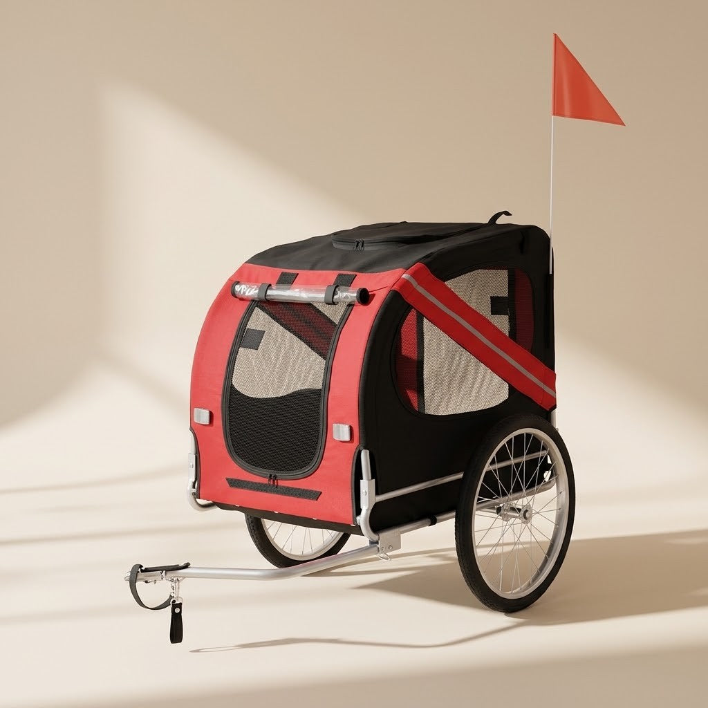 Carriole Vélo Chien Pliable en Tissu Oxford Rouge et Noir – photo du produit