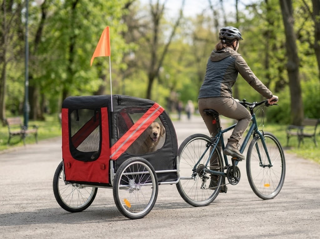 Carriole Vélo Chien Pliable en Tissu Oxford Rouge et Noir – au quotidien