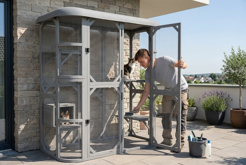 Grande porte du catio ouverte pour le nettoyage