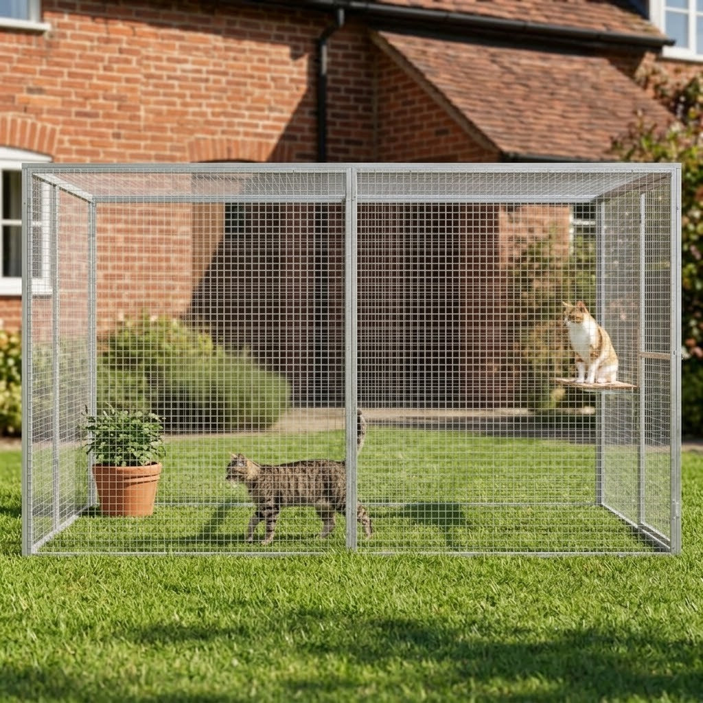 Catio pour Chat 3 x 1,5 x 1,5 m en Acier Galvanisé – mise en situation