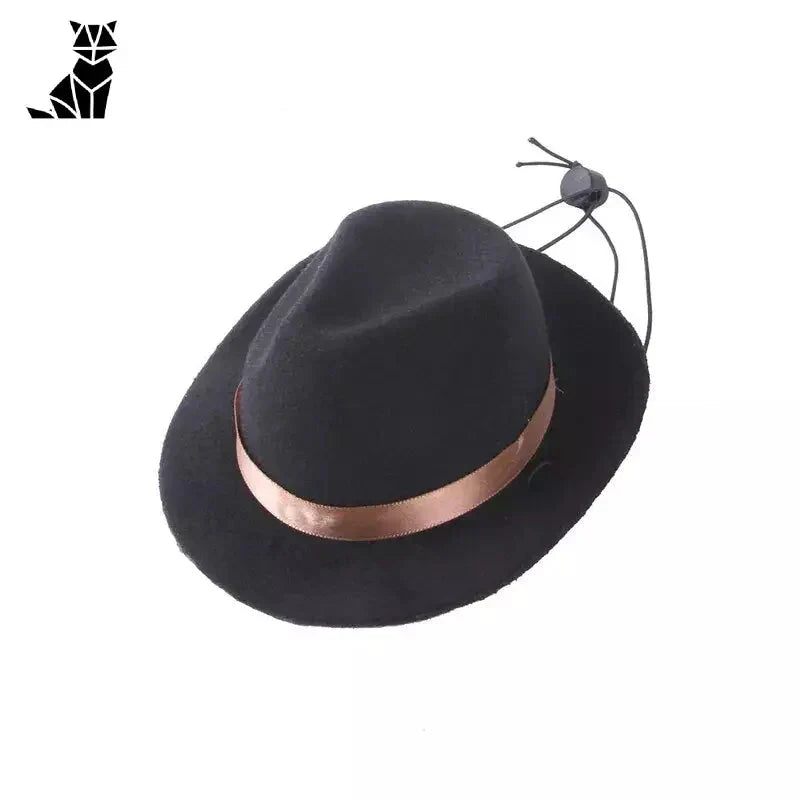 Chapeau de cow-boy pour animaux - Chapeau noir avec bandeau or rose