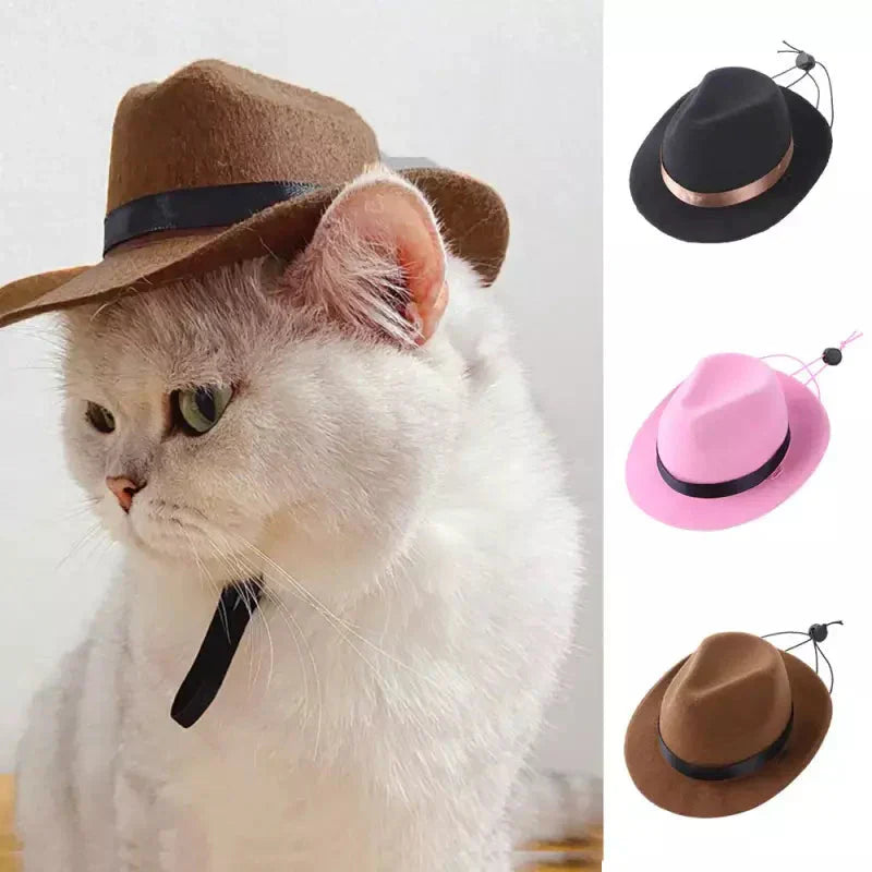 Chat portant un chapeau de cow-boy et une cravate, mettant en valeur le chapeau Fun Cowboy Hat for Animals