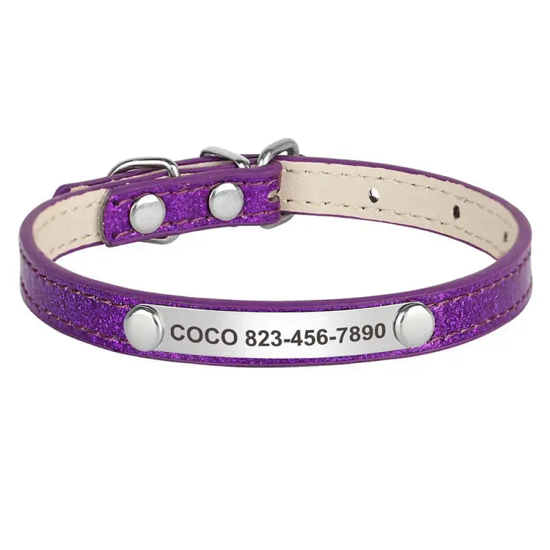 Collier pour chien en cuir violet résistant à l’usure avec pièce métallique argentée