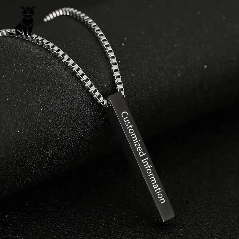 Collier cuboïde personnalisé avec gravure sur les quatre côtés - Bracelet noir et blanc