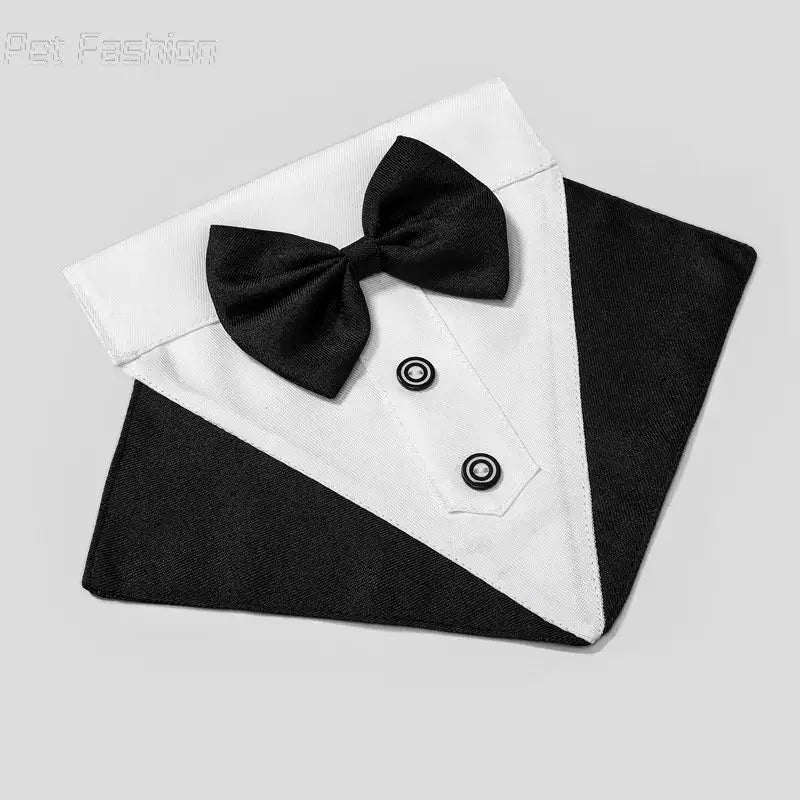 Collier Nœud papillon chic pour chien - Gros plan sur un Papillon Nœud noir et blanc et sa chemise