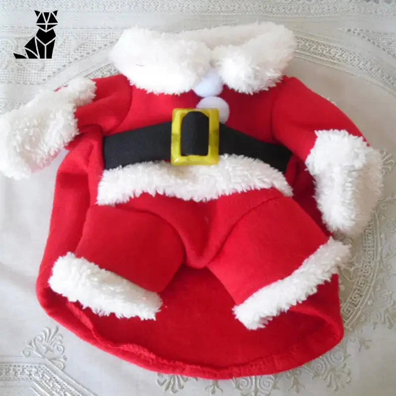 Peluche Père Noël portant une veste rouge, présentée dans le produit Costume de Noël pour chat festif