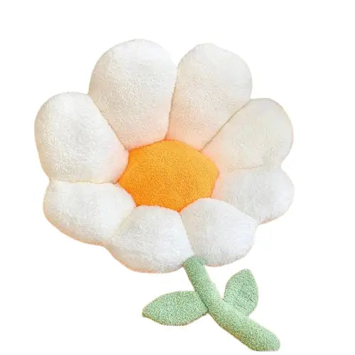 Oreiller doux en forme de fleur blanche avec une feuille verte - Soft and Aesthetic Flower Cushion Transparent Background