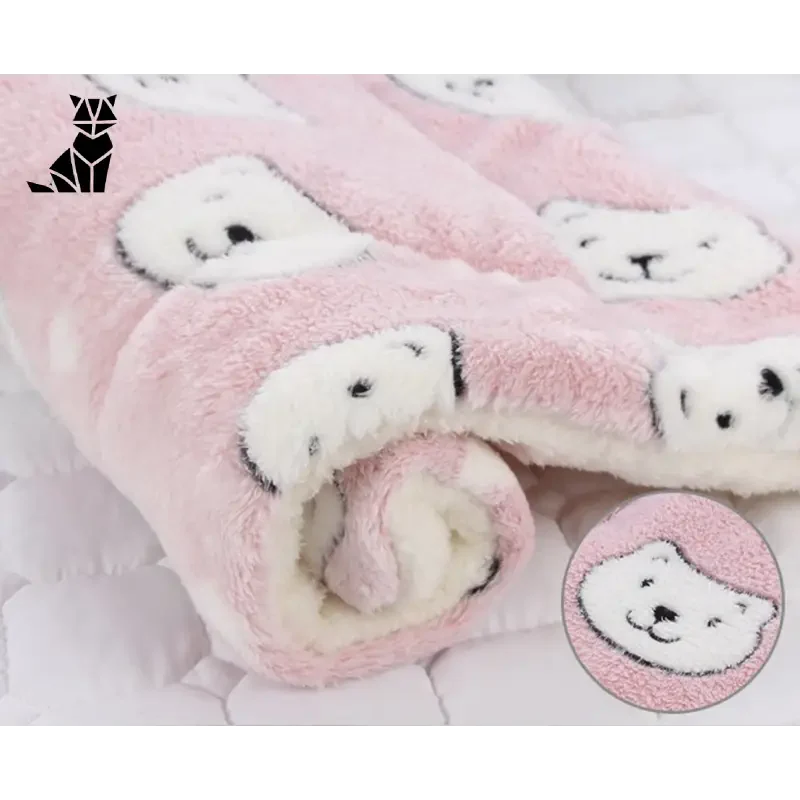 Couverture pour chat en polaire douce et épaisse avec un motif de visage d’ours blanc