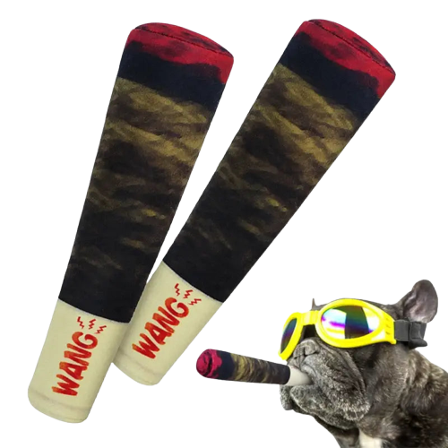 Chat en lunettes avec cigare jouet à mâcher avec couinement - parfait animal de compagnie jouet ! Transparent Background