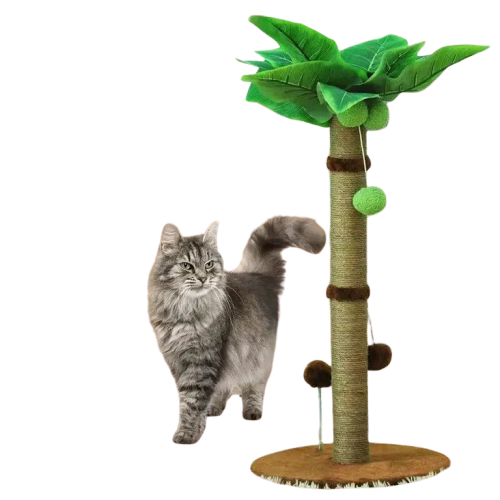 Chat jouant avec l’Arbre à Chat Design Feline Elegance™ | Arbre à Chat pour félins actifs Transparent Background