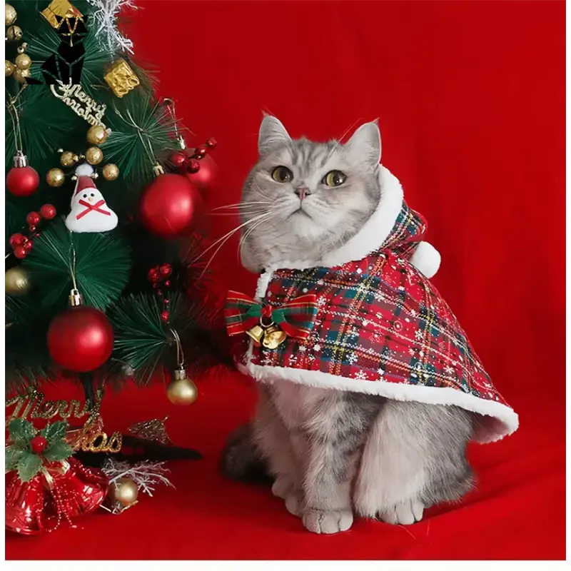 Photo d’un chat vêtu d’un pull de Noël et d’un bonnet de Père Noël, tirée de Christmas Cat Costume : Confort et sécurité