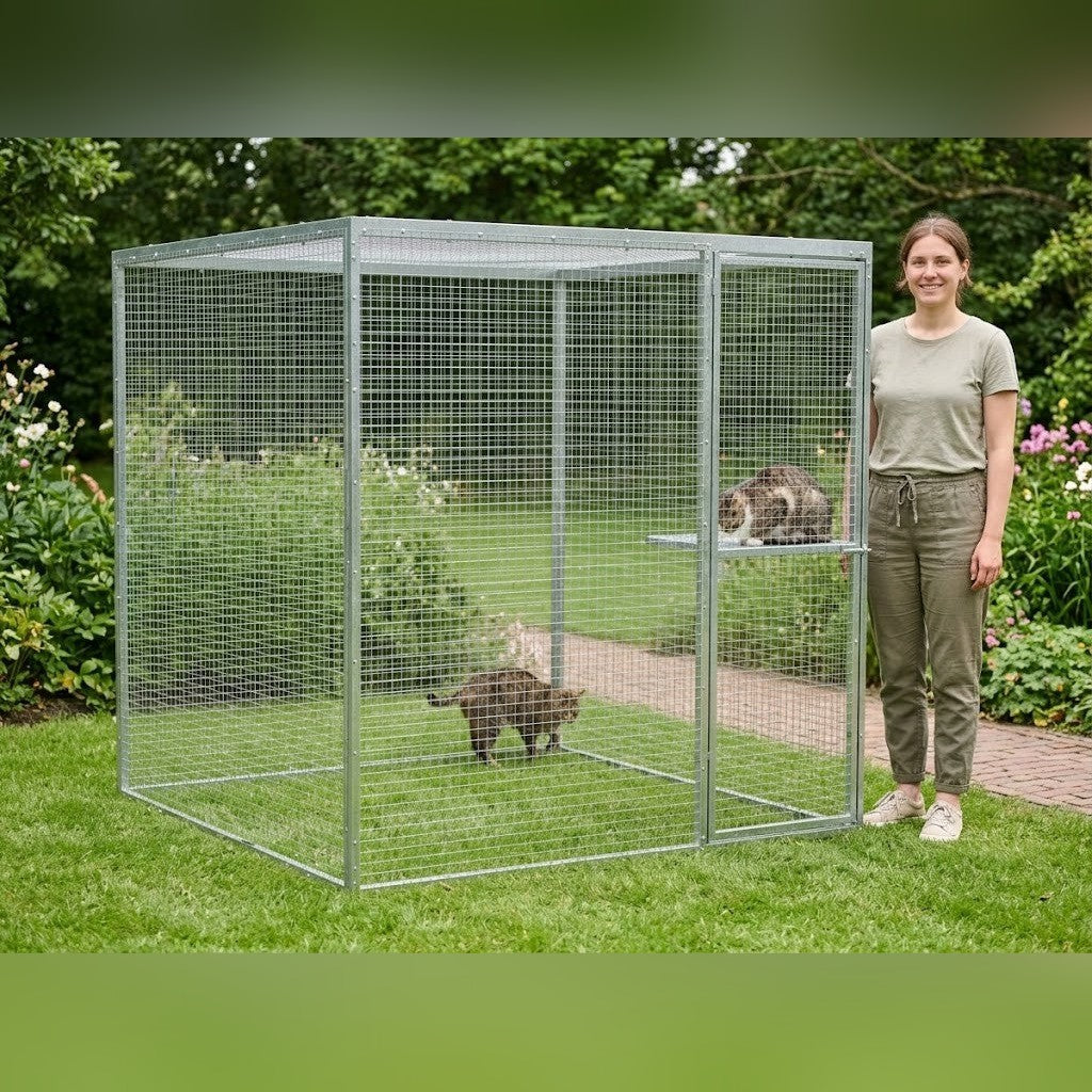 Enclos Chat Extérieur 1,5 x 1,5 x 1,5 m en Acier Galvanisé – taille réelle