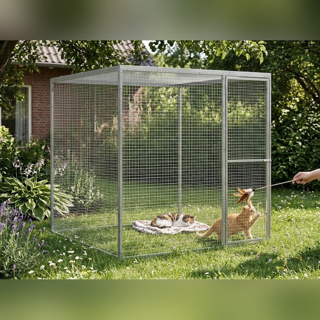 Enclos Chat Extérieur 1,5 x 1,5 x 1,5 m en Acier Galvanisé – au quotidien