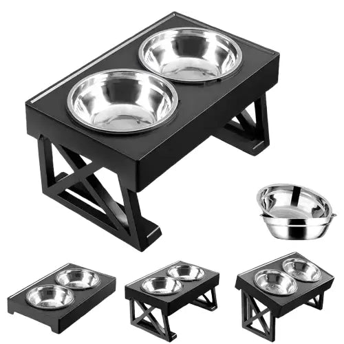 Gamelle surélevée anti - glouton réglable en inox anti Transparent Background