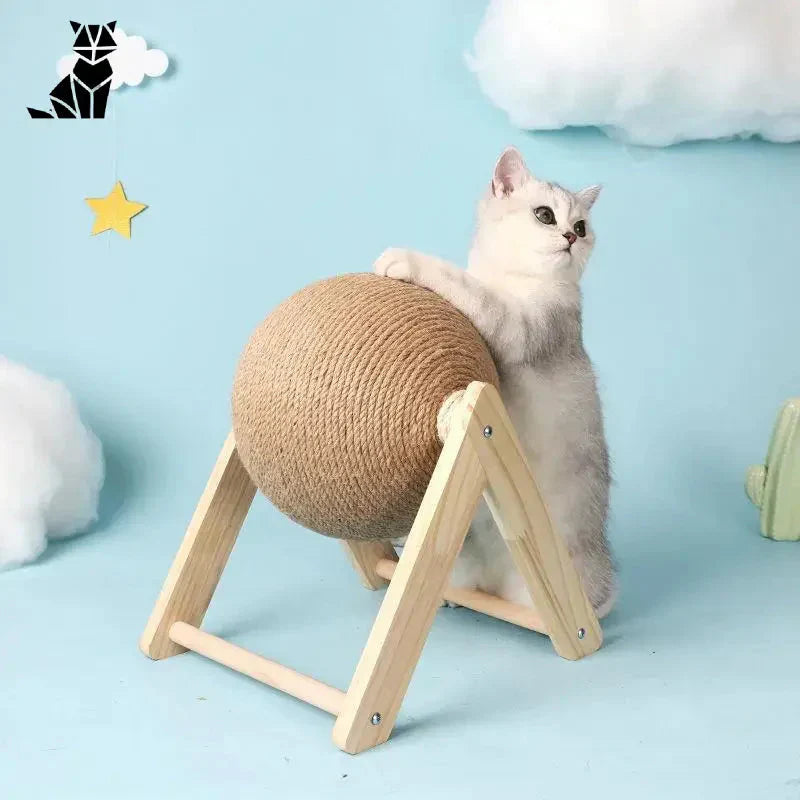 Chat assis sur une échelle en bois massif de Solid Wood Cat Scratcher for playful animals