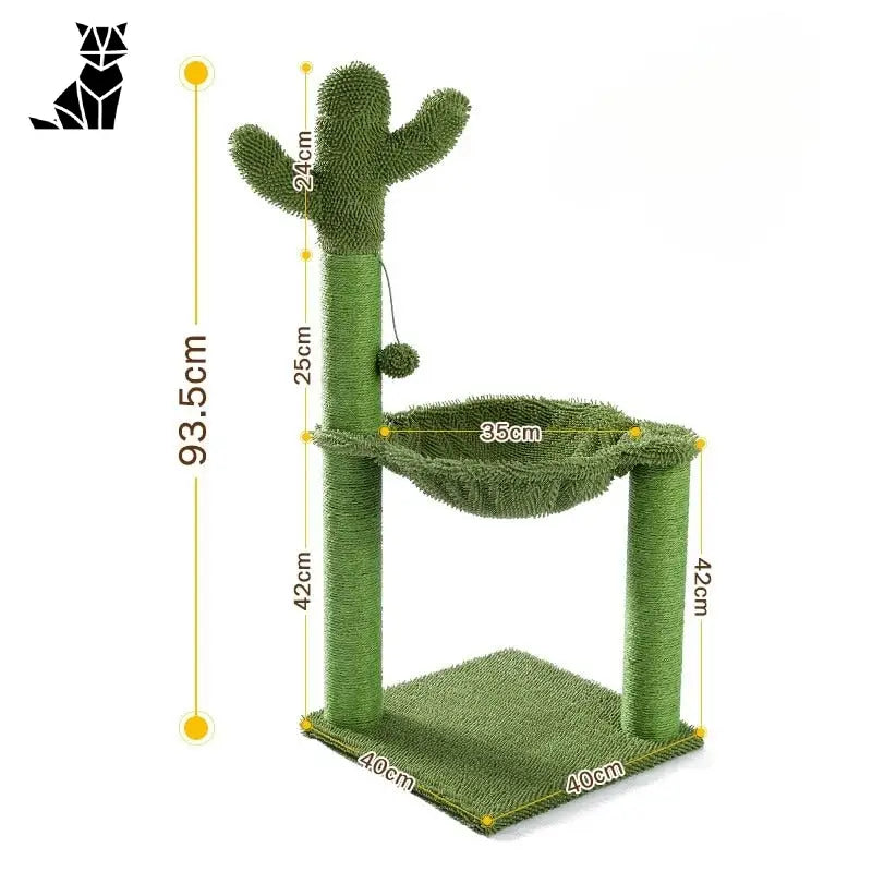 Arbre à chat vert avec cactus au sommet : Arbre à chat original Hamac avec corde en sisal