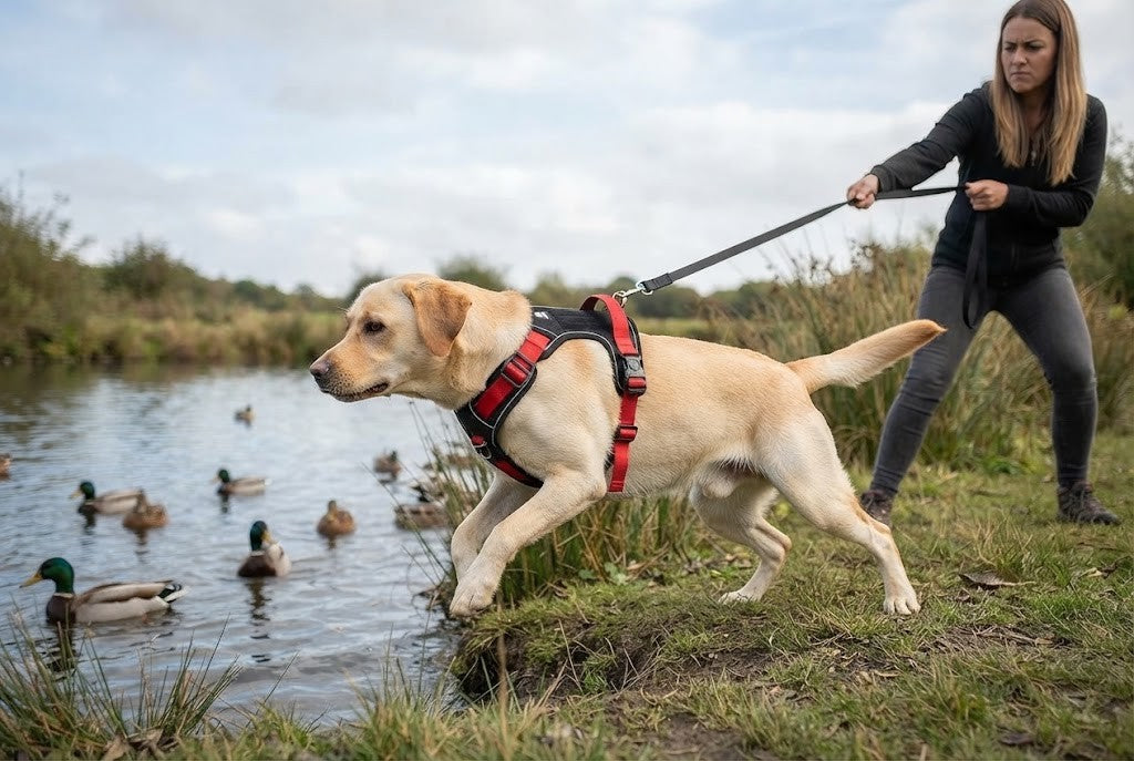 Votre labrador démarre, vous restez debout