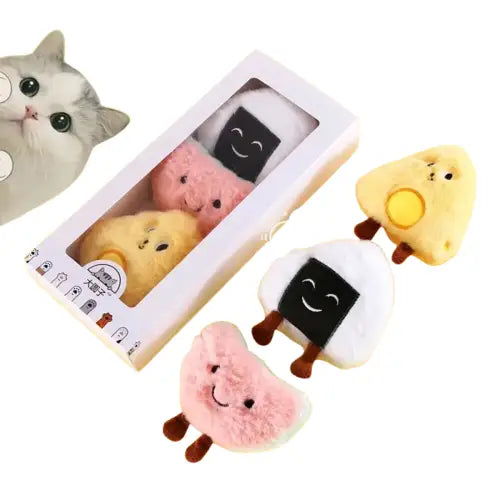 Quatre peluches dans une boîte avec un chat - Jouet à la menthe Stimule Louïe for Chat Transparent Background