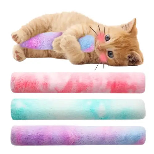 Chat couché sur une peluche colorée, jouet interactif en peluche pour chat joueur Transparent Background