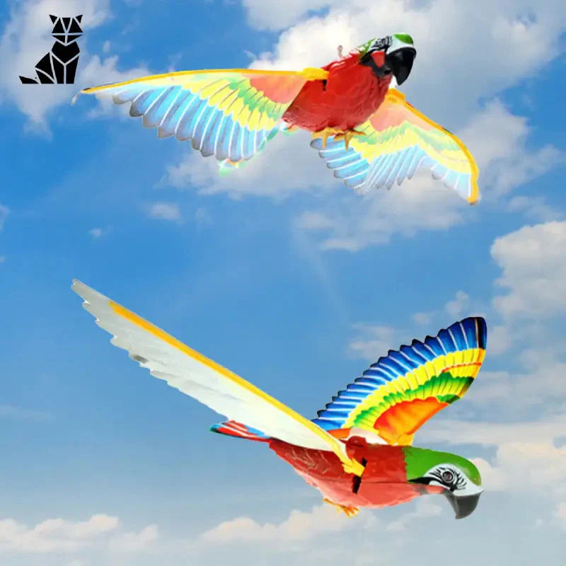 Deux perroquets volant dans le ciel, jouet interactif pour captiver l’attention de votre chat