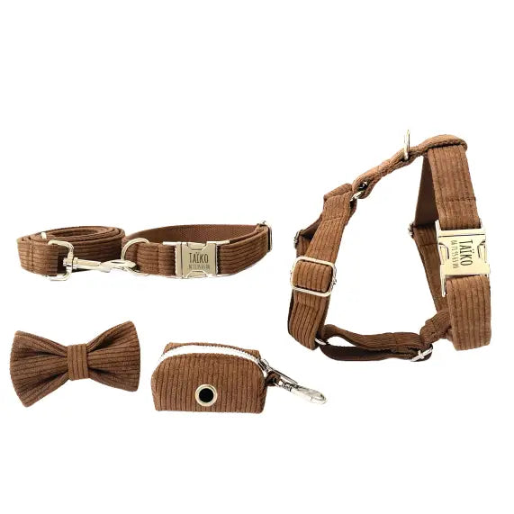 Kit Complet Chien Personnalisé Velours Côtelé Chocolat Transparent Background