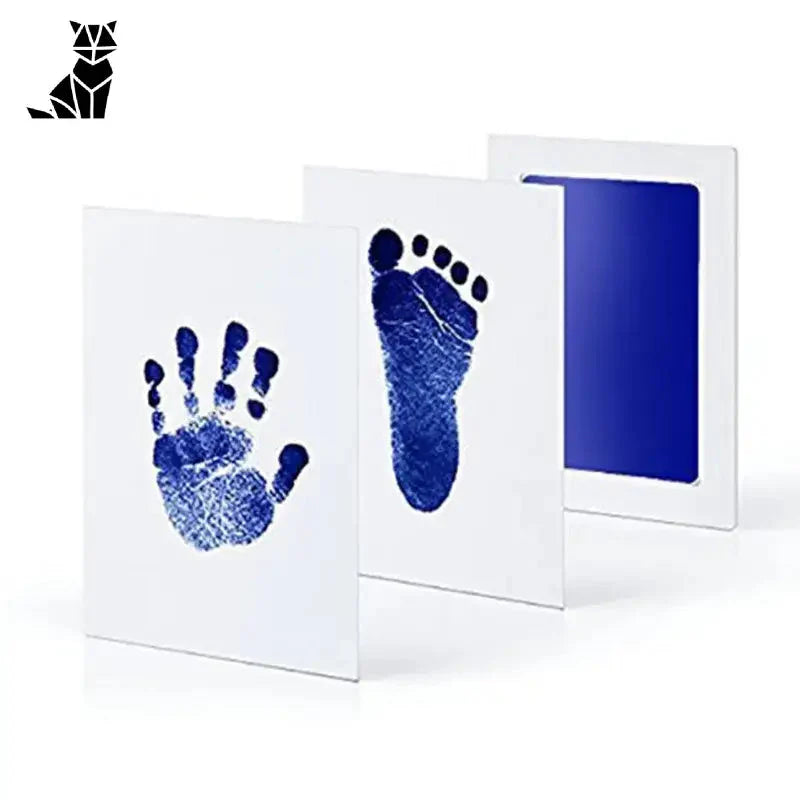 Trois empreintes de mains sur fond bleu du Kit Perfect Impression | Souvenir empreinte parfaite