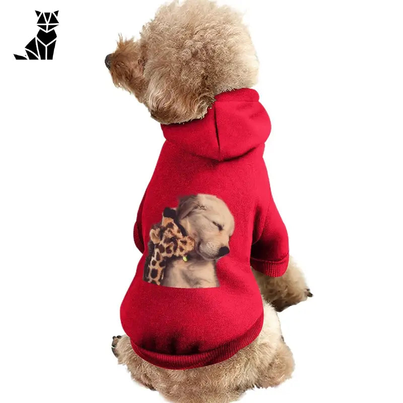 Chien en pull rouge avec imprimé léopard ; Manteau chaud et respirant pour animaux de compagnie, parfait pour les saisons froides