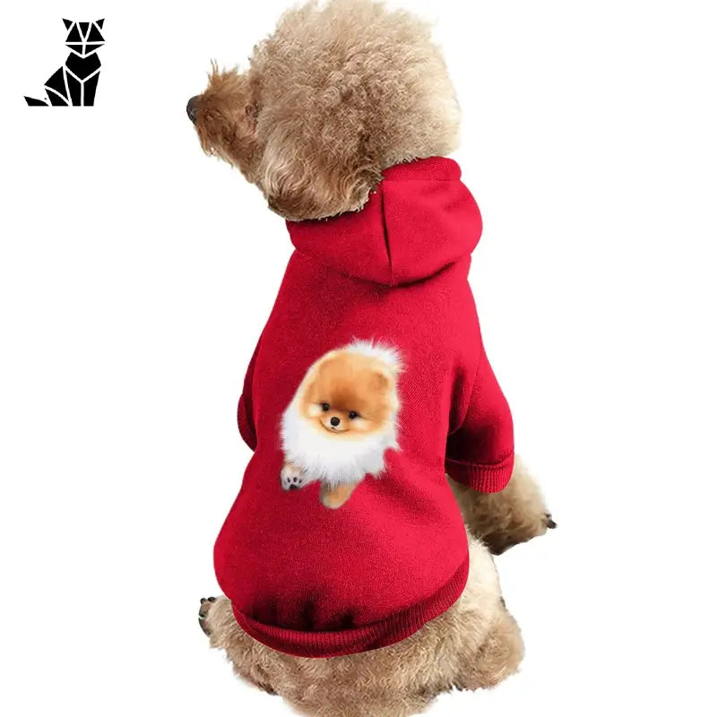 Chien en pull rouge à fourrure blanche - Manteau chaud et respirant pour animaux de compagnie, design élégant pour les saisons froides