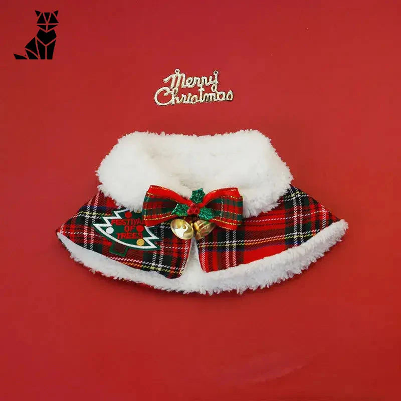 Carte de Noël rouge et blanche avec nœud rouge affichée sur Manteau de Noël pour chiens - Promenades hivernales