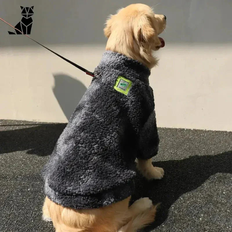 Grand chien en pull noir avec médaille verte | Laine Manteau collection