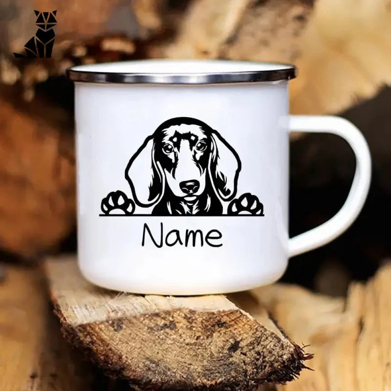Mug blanc personnalisé chien sur bûche - Cadeau parfait pour les amoureux des animaux