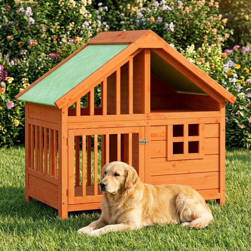 Niche Chien Bois avec Fenêtre 96 x 60,5 x 87 cm Marron – mise en situation