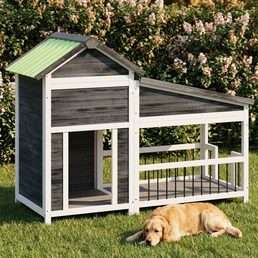 Niche Chien Jardin avec Véranda 143 x 60,5 x 109 cm Coloris Moka – mise en situation