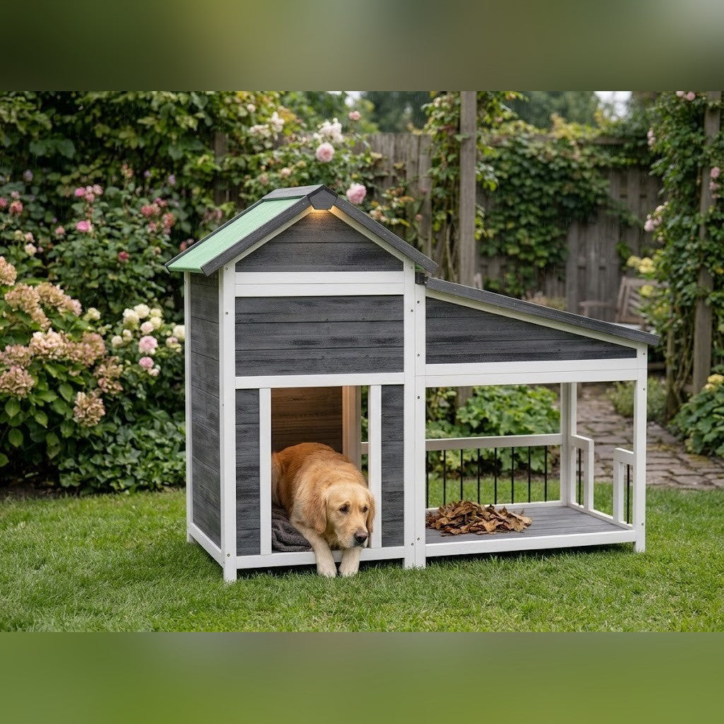 Niche Chien Jardin avec Véranda 143 x 60,5 x 109 cm Coloris Moka – au quotidien
