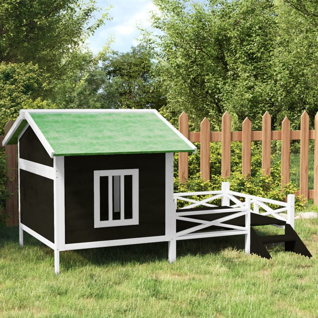 Niche Chien Moderne avec Terrasse et Marches 159 x 120 x 88,5 cm Gris