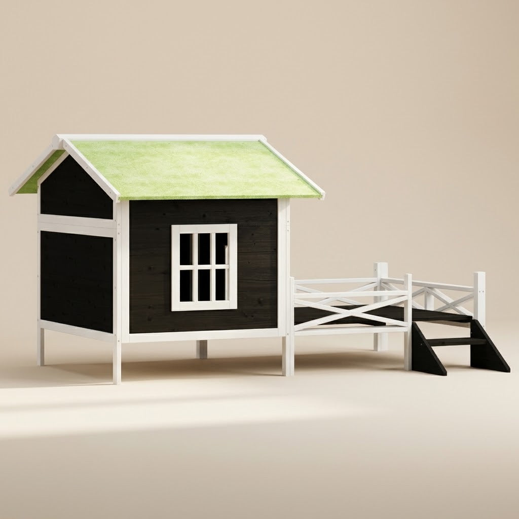 Niche Chien Moderne avec Terrasse et Marches 159 x 120 x 88,5 cm Gris – photo du produit