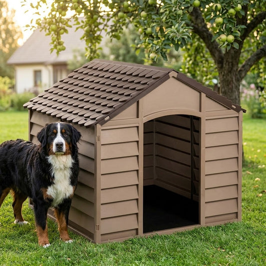 Niche Chien Résine 86 x 84 x 82 cm en Polypropylène Marron – mise en situation