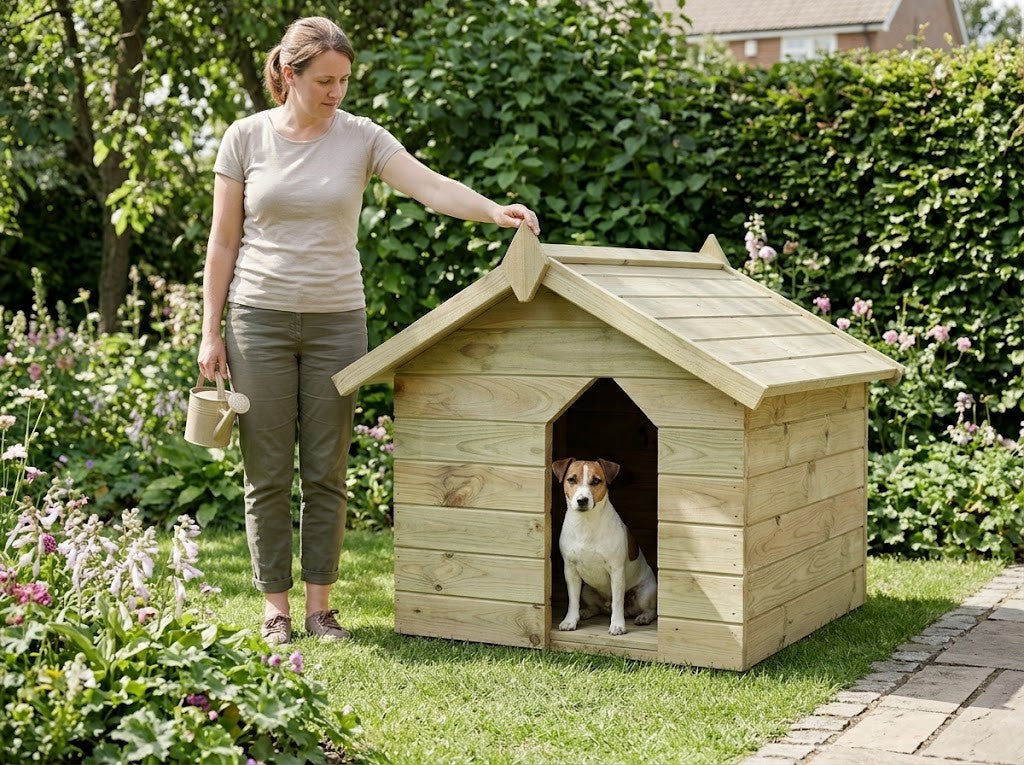 Niche Chien Toit Ouvrant pour Petites Races en Pin Imprégné – taille réelle