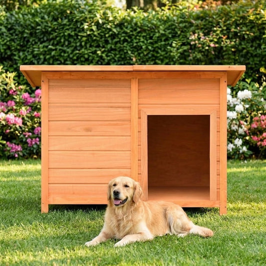 Niche pour Chien en Bois à Toit Plat 120 x 77 x 86 cm Pin et Sapin – mise en situation