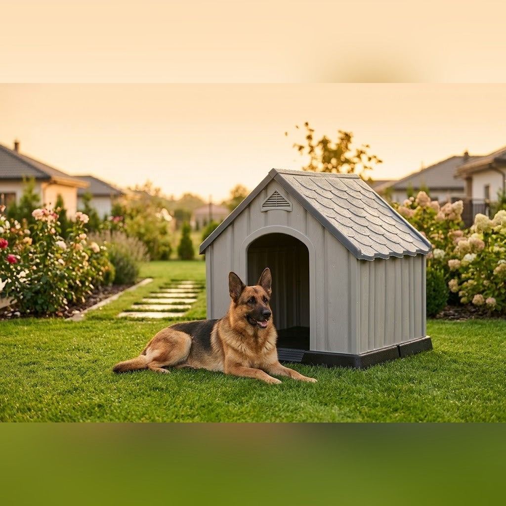 Niche pour Chien en Plastique 92 x 87 x 91 cm à Plancher Surélevé Gris – au jardin