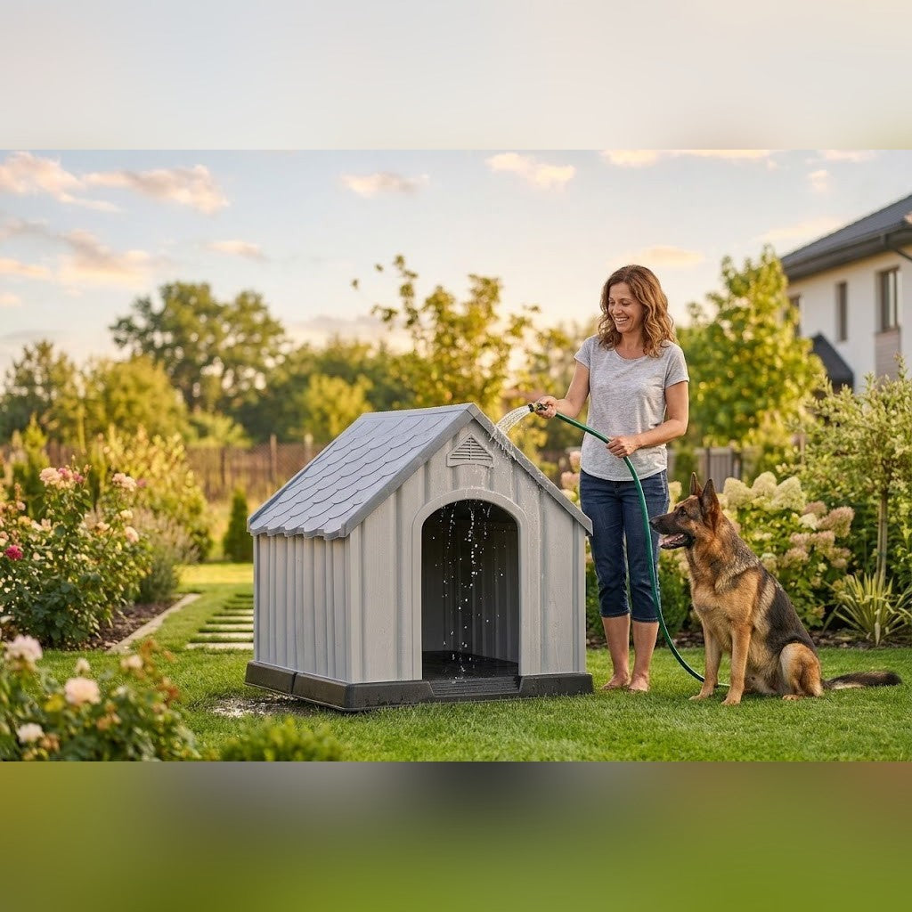Niche pour Chien en Plastique 92 x 87 x 91 cm à Plancher Surélevé Gris – au quotidien